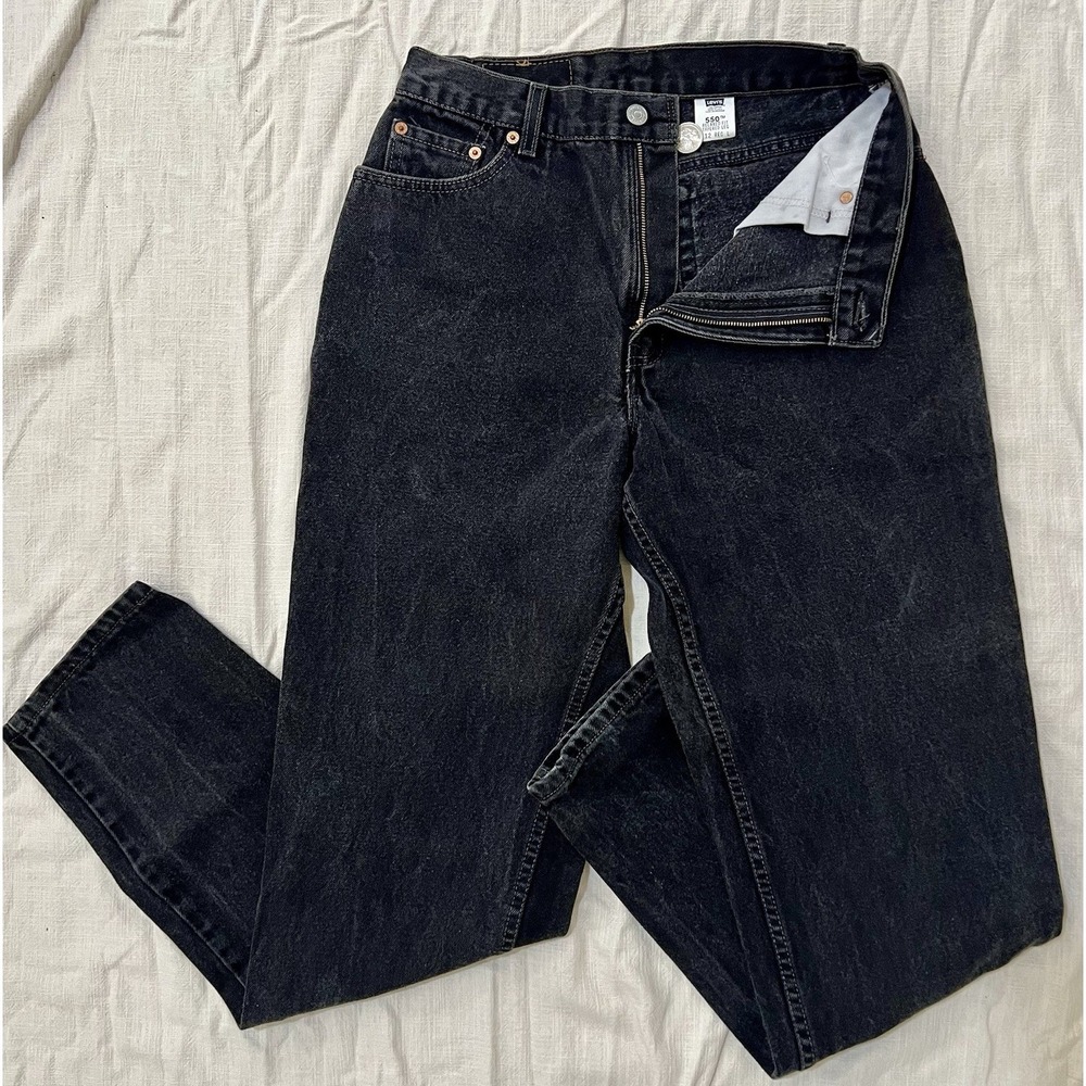 Vintage Levi's 550 USA Made 100% Cotton Black Mom‎ Jeans 90s Relaxed Tapered 12